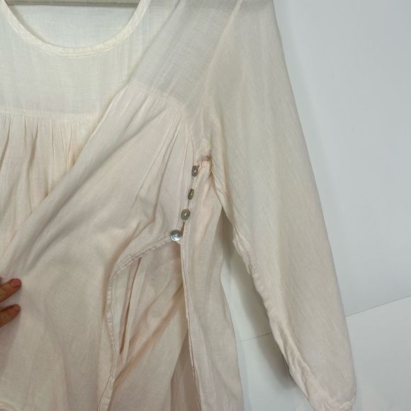JP and Mattie Cream Boho Peasant blouse Cotton Shell Buttons Layered Tunic - Picture 3 of 15